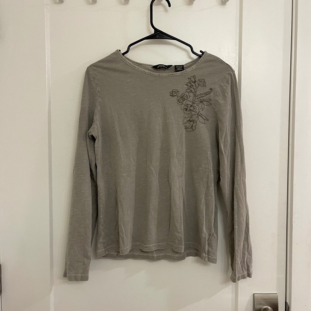 Eddie Bauer Embroidered Green Long Sleeve Shirt Casual Hiking Boho